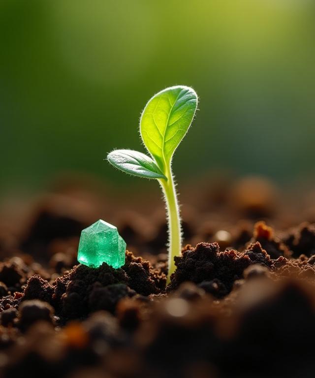 Close up of mineral-enriched soil with sprouting plants