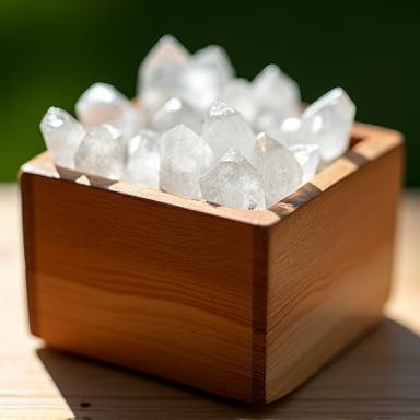 White quartz crystal lined wooden planter box